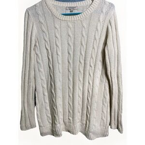 Liverpool Los Angeles Cream Cable Knit Split Back‎ Sweater Woman's Large